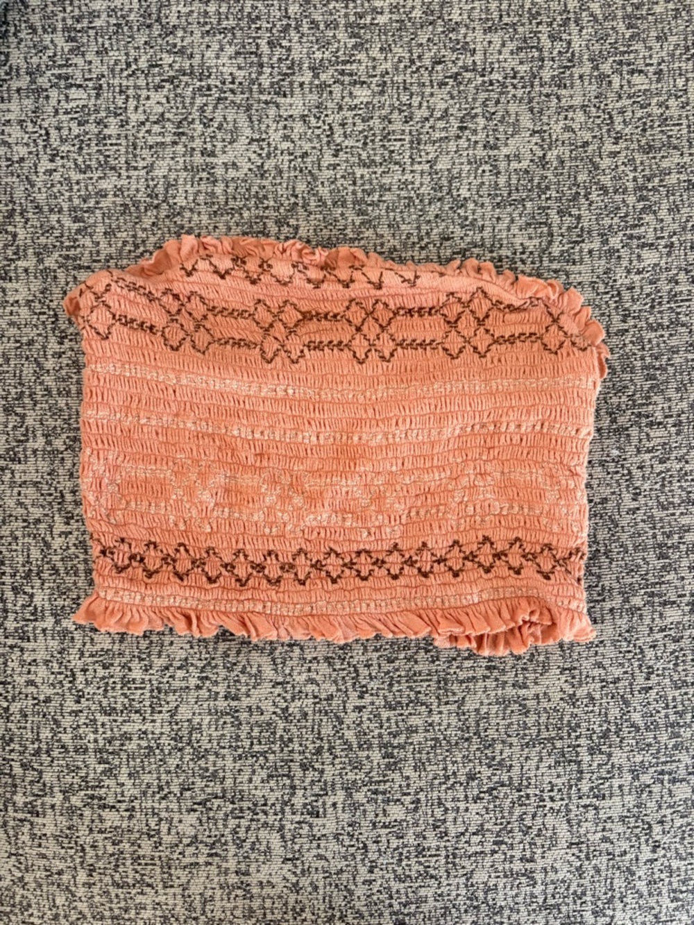 Urban Outfitters Coral Smocked Tube Crop Top with Black Stitching